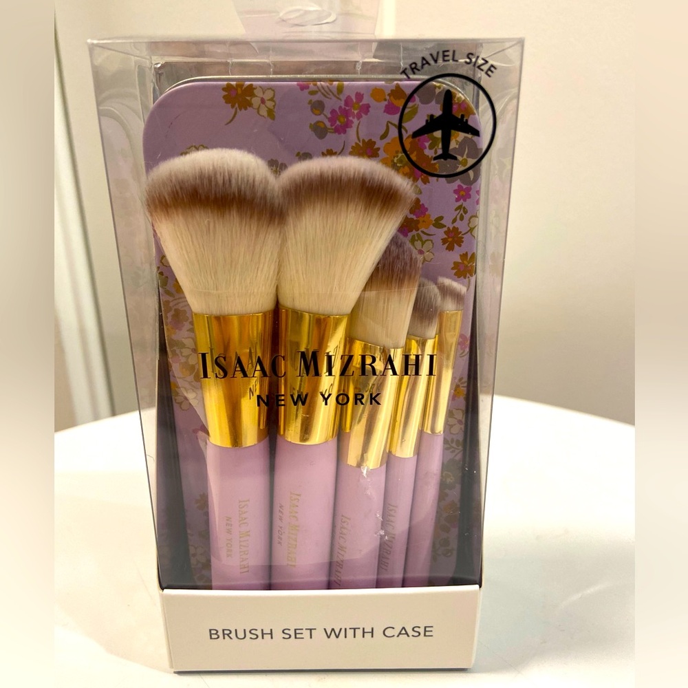 NWT ⭐️New⭐️ Isaac Mizrahi 5 Makeup Brush set with cute travel case